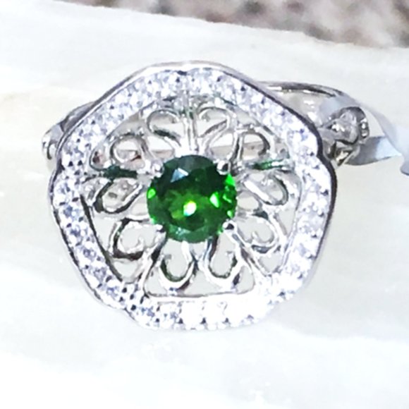 Chrome Diopside Nest Ring .925 Sterling Silver Natural Gemstones Concave - Picture 9 of 16